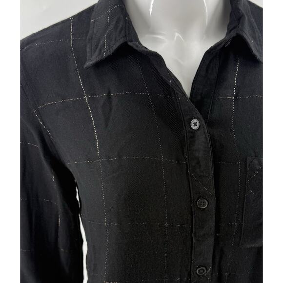 Rails Womens Top Size Small Black Gold Checkered Button Up Collared Shirt - Picture 2 of 6